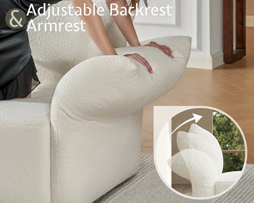 Person adjusting a white sofa backrest and armrest