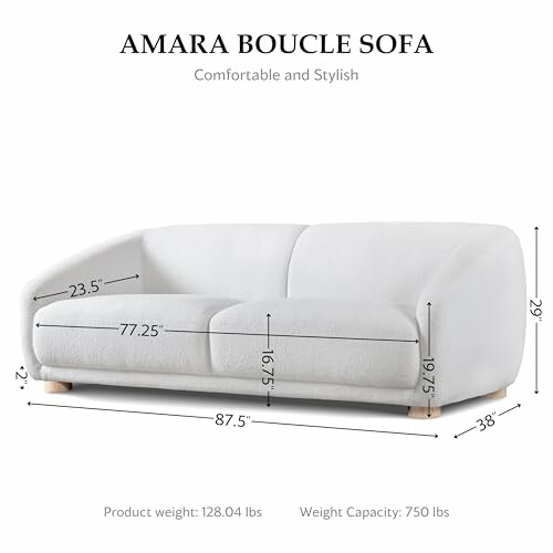 Amara Boucle Sofa with dimensions and weight details