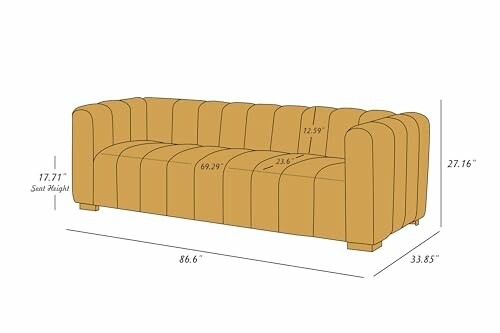 Illustration of a brown sofa with dimensions labeled.