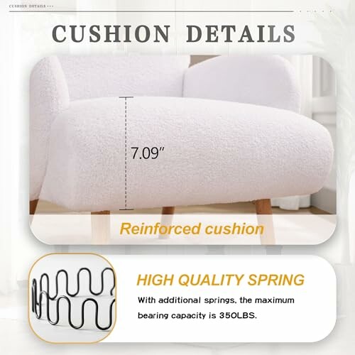 Cushion details showing reinforced cushion and high quality spring.