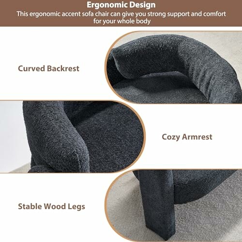 Ergonomic sofa chair with curved backrest, cozy armrest, and stable wood legs.