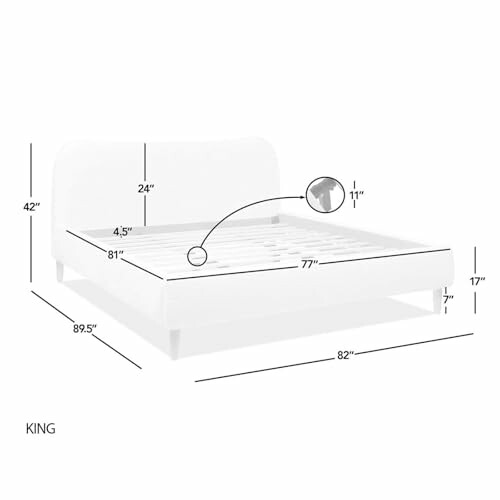 Diagram of king size bed with dimensions labeled