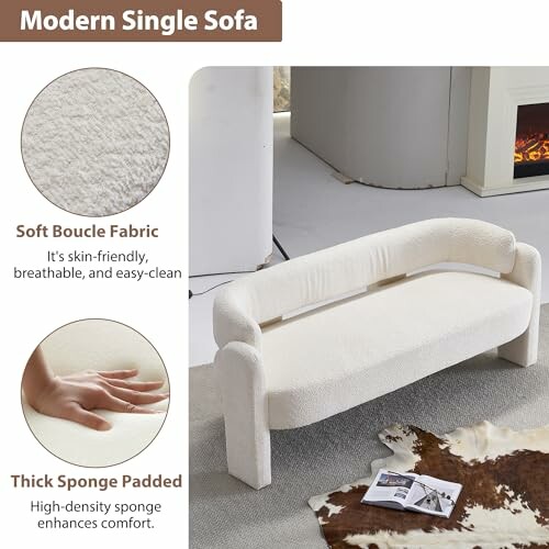 Modern single sofa with soft boucle fabric and thick sponge padding