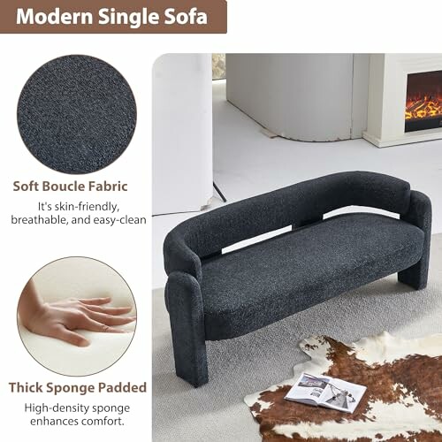 Modern single sofa with soft boucle fabric and thick sponge padding.