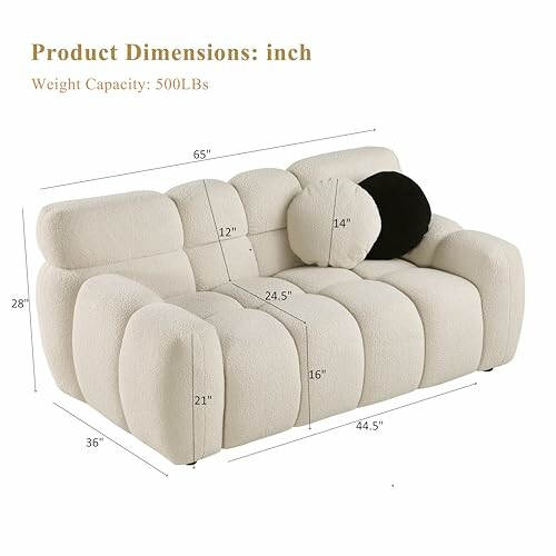 Cream sofa with dimensions and weight capacity.