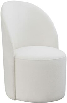 Modern white accent chair with curved backrest.