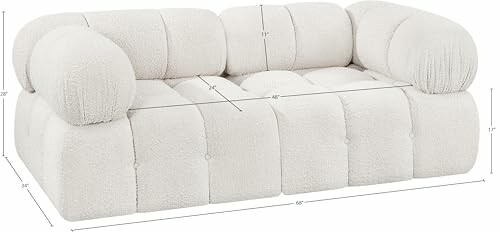 Modern white upholstered sofa with dimensions