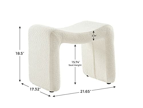 White modern stool with dimensions displayed.