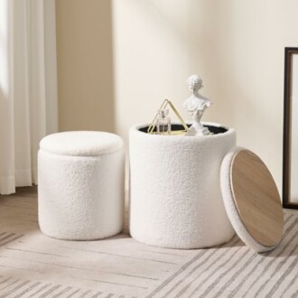 Round Boucle Upholstered Ottoman