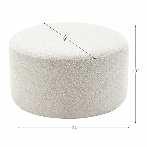 Round textured ottoman with dimensions 24 inches by 13 inches.