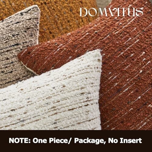 Textured cushion covers in various colors with note about packaging.