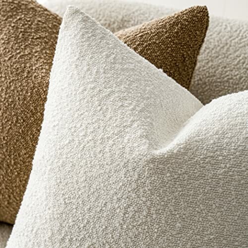 Close-up of textured white and brown pillows