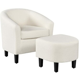 White accent chair with matching ottoman