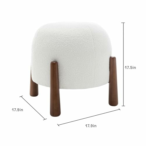 White modern stool with wooden legs and dimensions