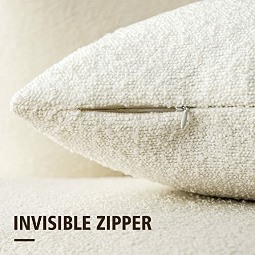 Close-up of a white pillow with an invisible zipper.